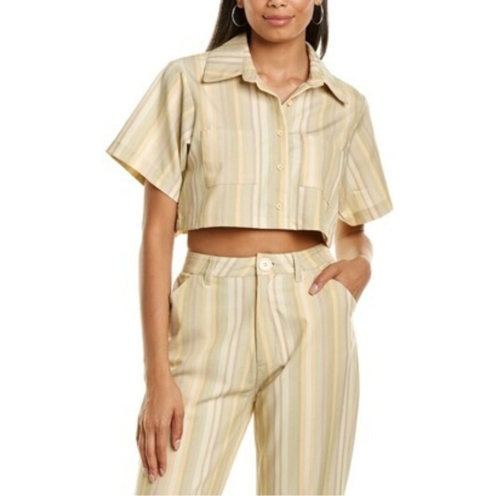 Danielle Bernstein Striped Cropped Shirt